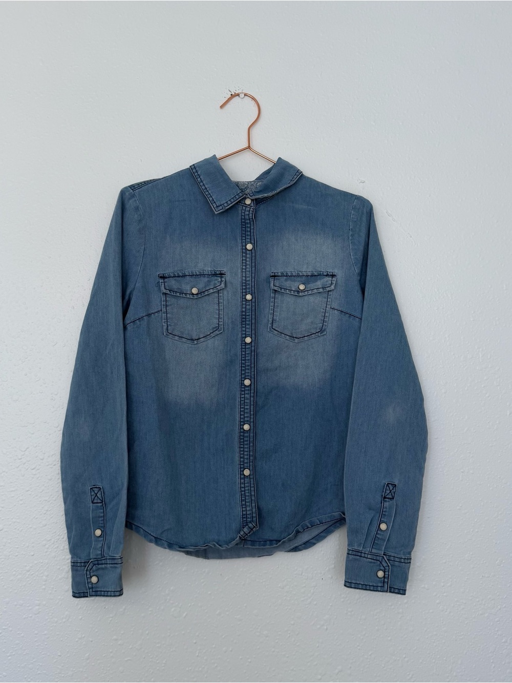 Forever 21 Denim pearl snap Down Shirt - Medium Blue